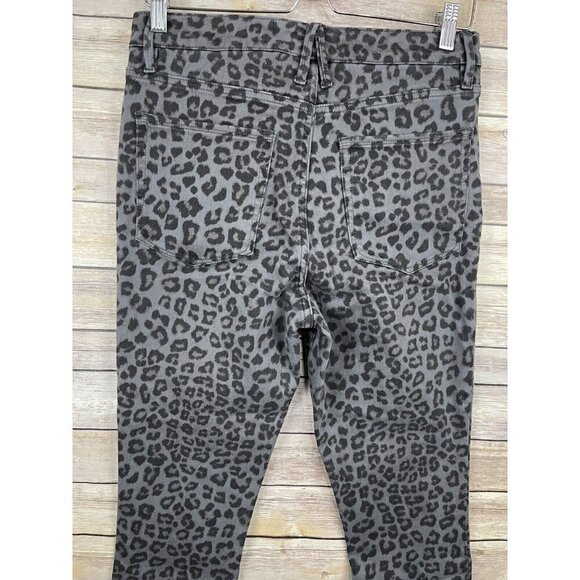 GOOD AMERICAN Size 10 Good Legs Gray Leopard Print High Rise Skinny Jeans Read - Picture 7 of 11